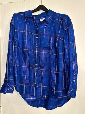 Women’s Style & Co Size Plus 0X Metallic Blue, Pink, White Plaid Button-Up Shirt